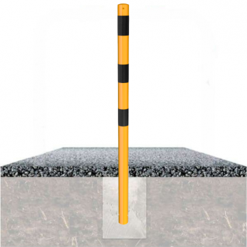 Vaste parkeerpaal 60 mm geel zwart om te betonneren met fundering