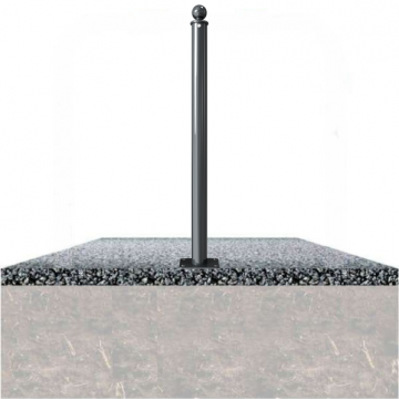 Vaste parkeerpaal 60 mm met bolvormige kop en voetplaat verankering op fundering