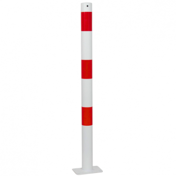 Vaste parkeerpaal 60 mm wit rood met voetplaat verankering
