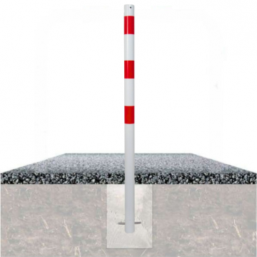 Vaste parkeerpaal 60 mm wit rood om te betonneren met fundering