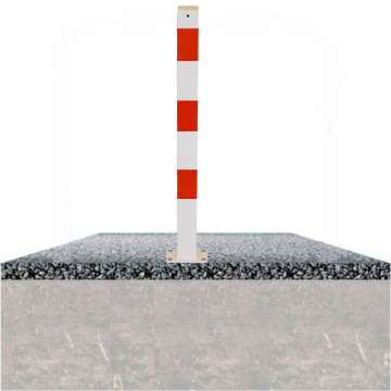 Vaste parkeerpaal 70x70 mm wit rood met voetplaat verankering op fundering