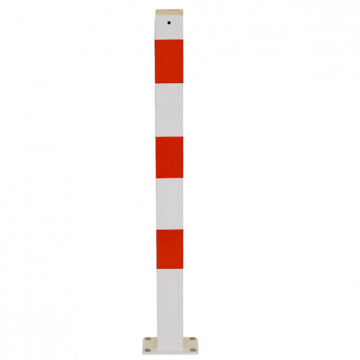 Vaste parkeerpaal 70x70 mm wit rood met voetplaat verankering