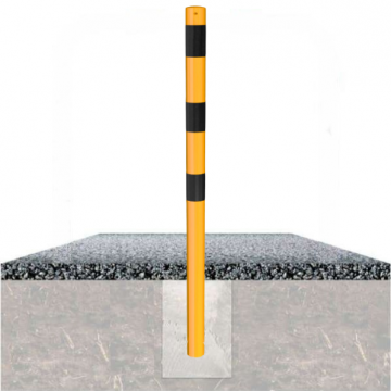 Vaste parkeerpaal 76 mm geel zwart om te betonneren met fundering