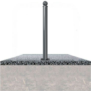 Vaste parkeerpaal 76 mm met bolvormige kop en voetplaat verankering op fundering