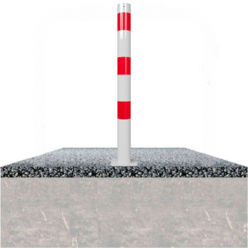 Vaste parkeerpaal 76 mm wit rood met voetplaat verankering op fundering