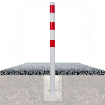 Vaste parkeerpaal 76 mm wit rood om te betonneren met fundering