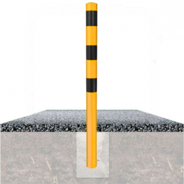 Vaste parkeerpaal 89 mm geel zwart om te betonneren met fundering