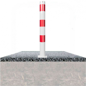 Vaste parkeerpaal 89 mm wit rood met voetplaat verankering op fundering
