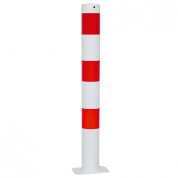 Vaste parkeerpaal 89 mm wit rood met voetplaat verankering