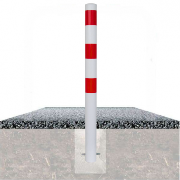 Vaste parkeerpaal 89 mm wit rood om te betonneren met fundering
